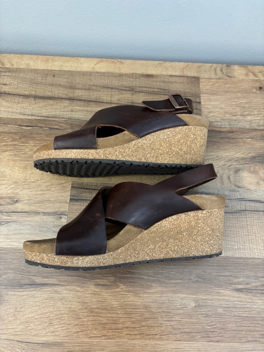 Birkenstock Papillio Samira Wedge Slide Sandals Leather Criss Cross Straps - Picture 9 of 10